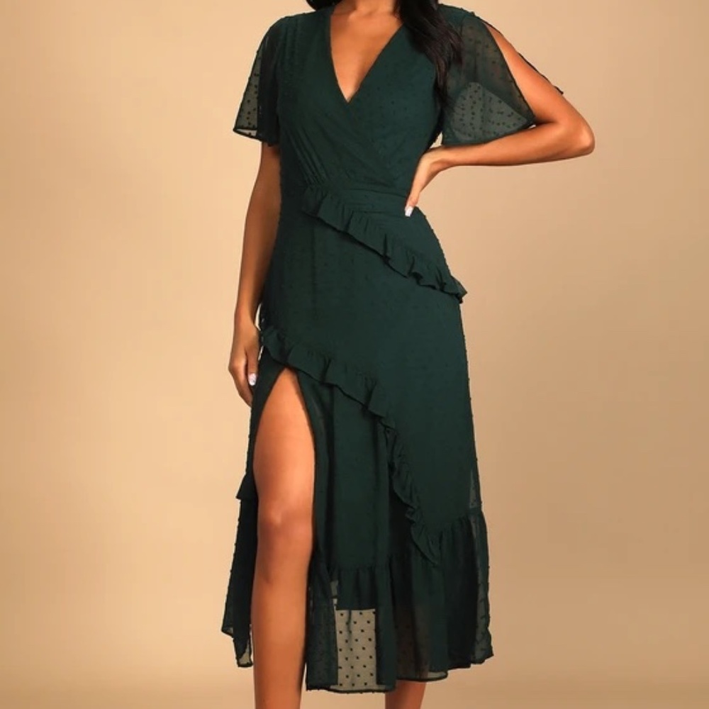 Emerald Green Midi Dress by Lulus XS
